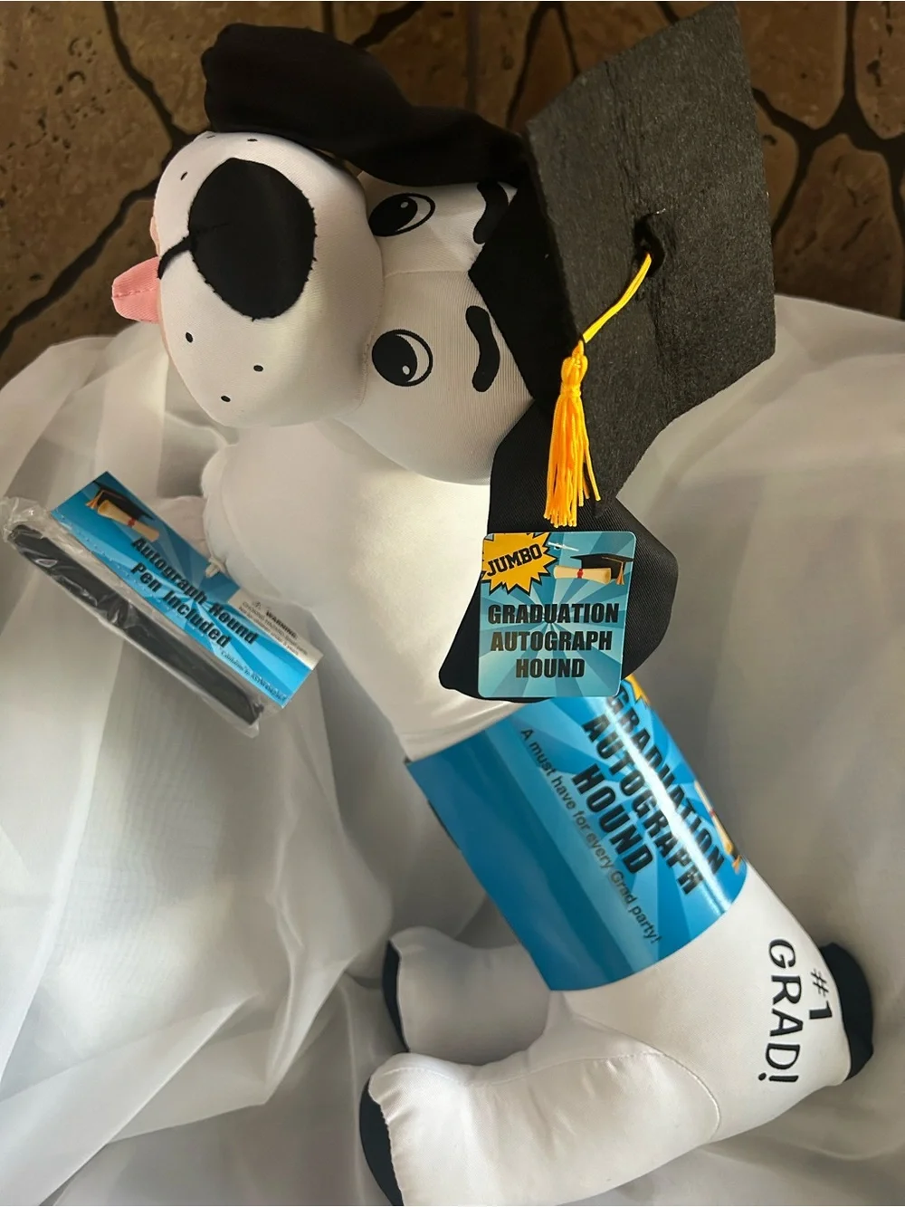 Graduation Autograph Hound Plush Dog - White with Black Accents